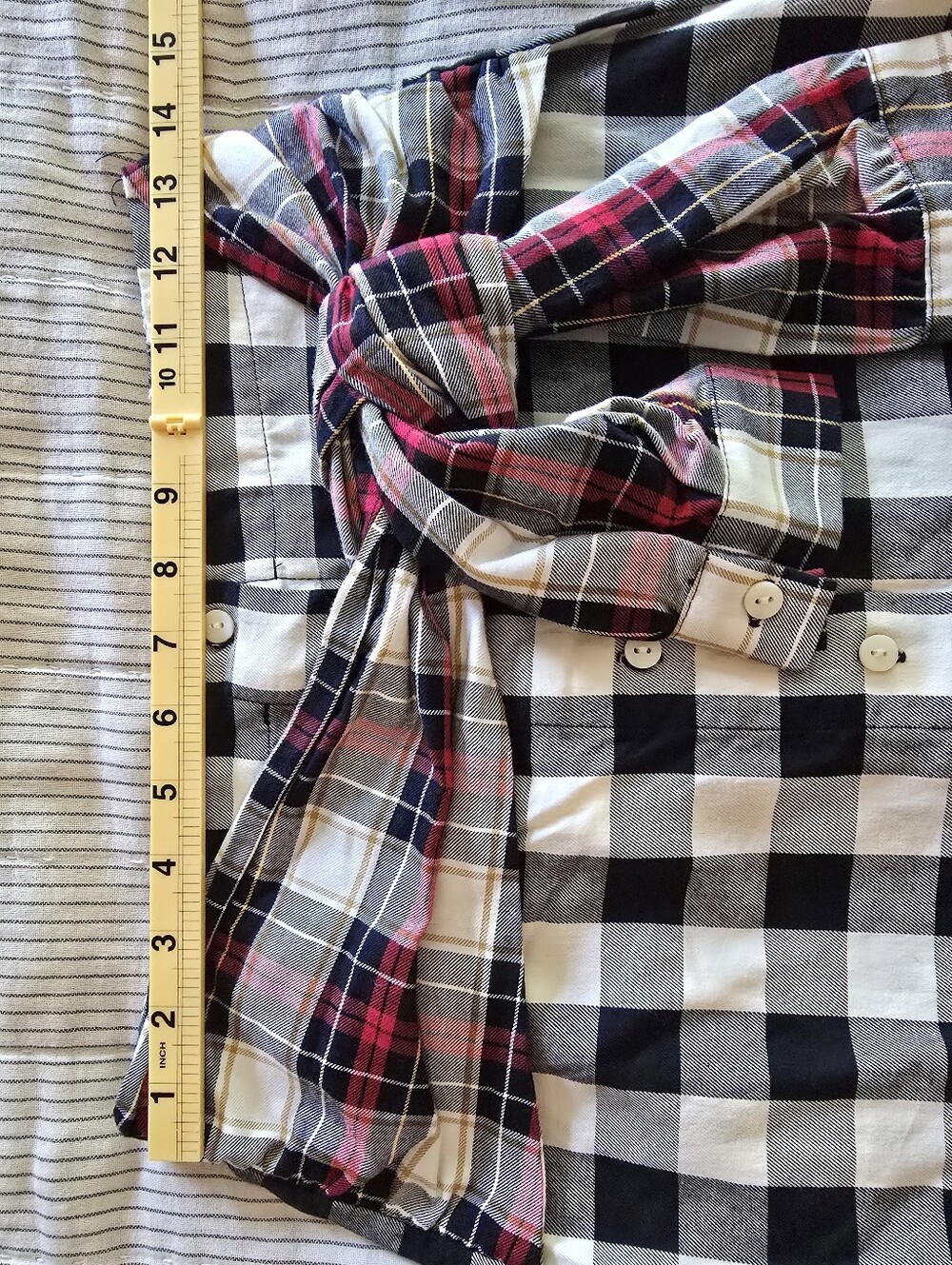 Zara Checkered Button Down Shirt Sleeve Tie Knee-length Skirt Sz S - Picture 8 of 8